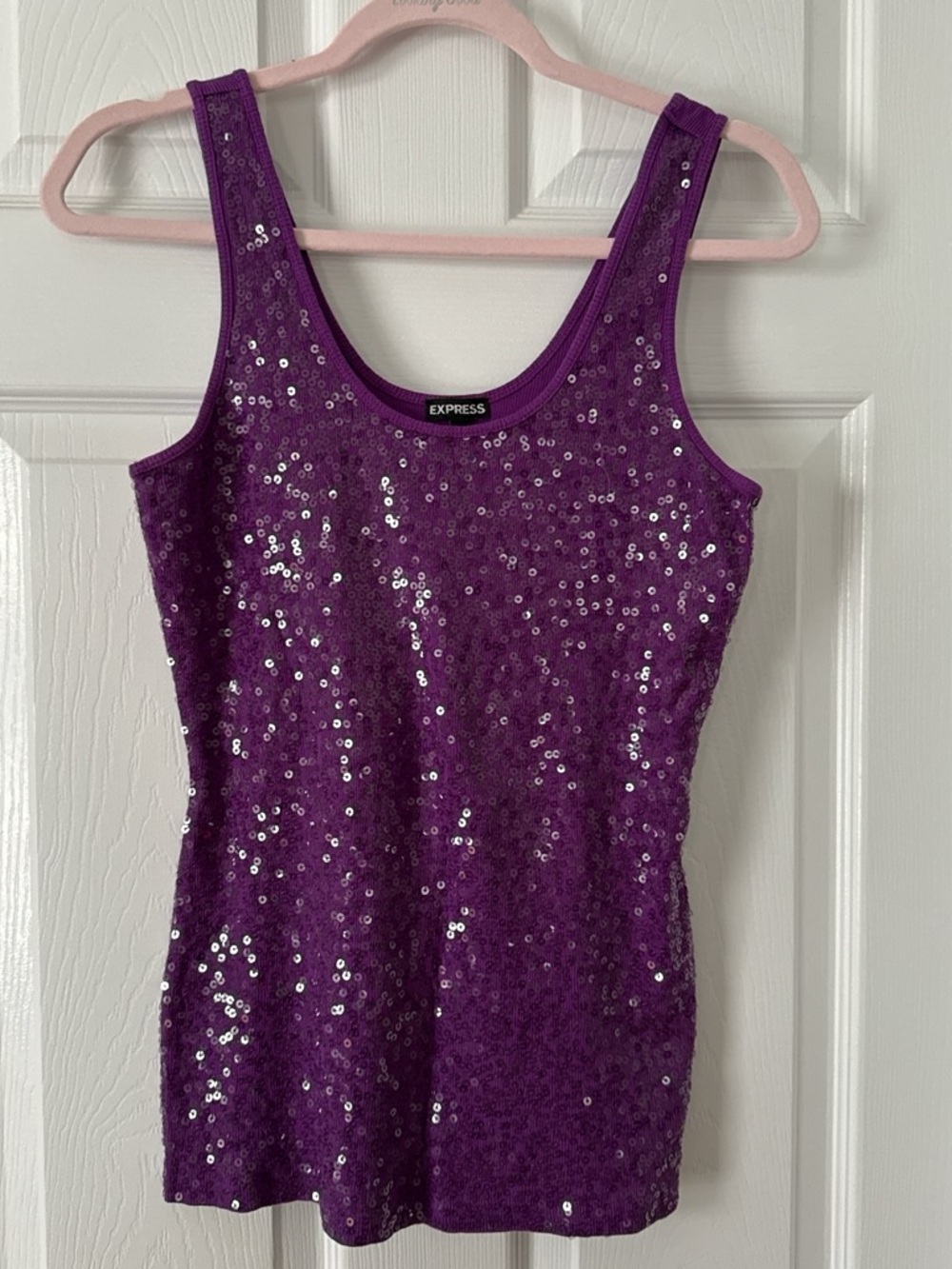 Express Ribbed Sequin Scoop Tank in Vibrant Purple